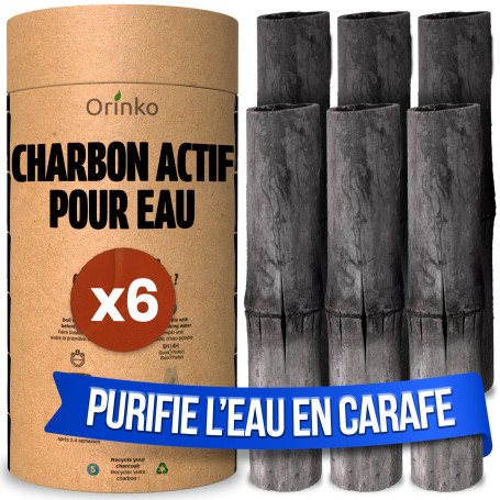 orinko Binchotan Bio 6X | Charbon Actif Binchotan de Bambou pour Purification d'eau en Carafe | Passez-Vous de l'eau en Bouteill