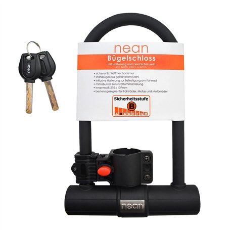 nean Antivol de vélo à étrier de qualité supérieure avec support et 2 clés de sécurité