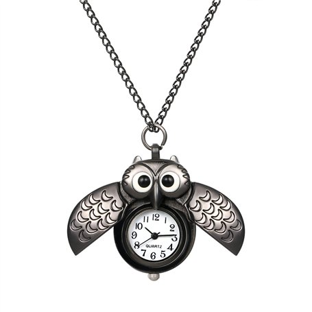 Montre Gousset Homme Montre de Poche Femme Mode Le Hibou Mouvement Quartz Longue Chaine de Chandail Montre Broche/Cadeau fête de