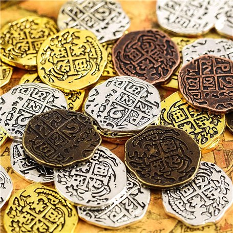 35 Pièces Pièces de Pirate en Métal Espanol Pièce de Trésor de Pirate Répliques Doubloon pour Décorations de Fête