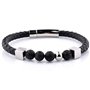 Planetys - Bracelet Cuir - Bracelet Pierres Naturelles Perles de Pierre de Lave en Cuir Noir Tressé et Acier 316L