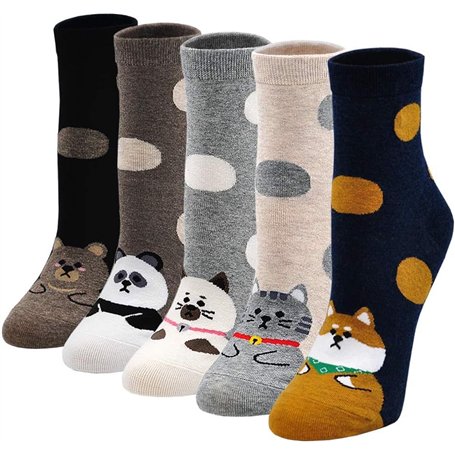 Chaussettes Femme Fantaisie Coton Motif à Animaux Chat Chien Aliments Peinture Mignon Drôle Chaussette Doux pour Filles