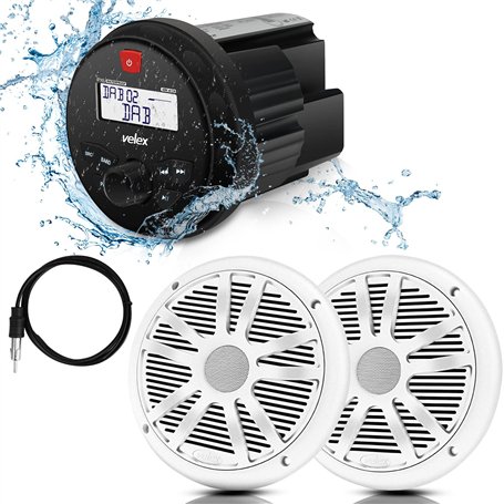 velex Récepteur stéréo étanche Bluetooth Marine Composants de Haut-Parleur avec Lecteur MP3 sur Radio Dab+/AM/FM et USB pour Str
