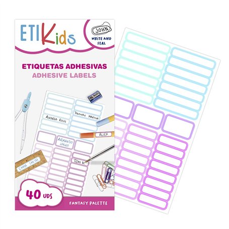 ETIKIDS 40 Etiquettes adhésives plastifiées personnalisables multi-usages (Fantasia)