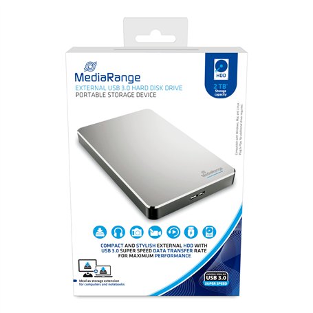 MediaRange Disque Dur Externe Portable USB 3.0 en Aluminium Argenté 2