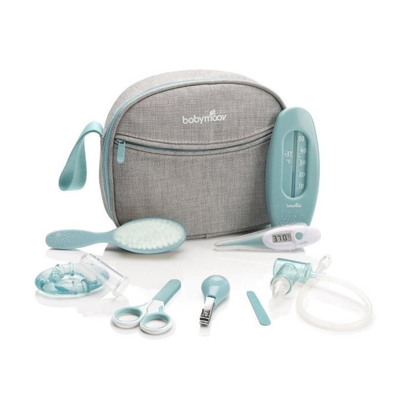 Babymoov Trousse de soin pour bébé, 9 Accessoires, avec Thermometre Digital, Bleue