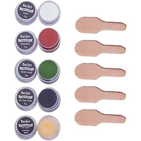 Bacher Composés de Polissage Set - Pâte à Polir pour Strop Cuir - Stropping Kit 4x Composé de Polissage et Baume