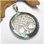 Pendentif en argent sterling avec motif « arbre de vie » avec coquille d'ormeau - En argent sterling - Symbole de protection - B