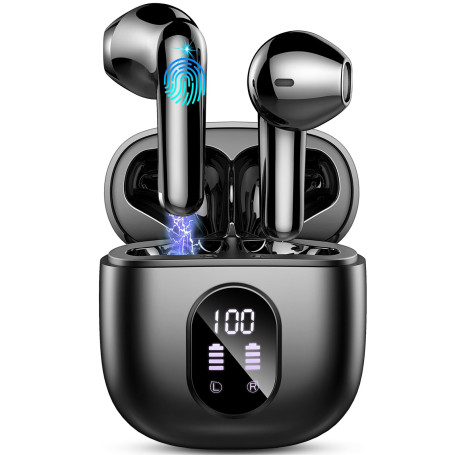 Ecouteurs Bluetooth sans Fil, Écouteurs Bluetooth 5.3 avec HiFi Stéréo Basses Casque, 50H Récréation, 4 ENC Réduction de Bruit M