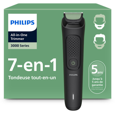 Philips Tondeuse tout-en-un Multigroom série 3000 7 accessoires - Tondeuse pour barbe et cheveux, Lames auto-affûtées respectueu