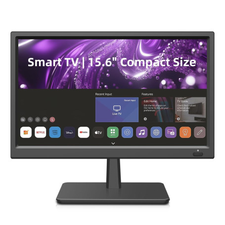 Petite télévision Smart HD 1080P 16 Pouces,Télévision Smart à écran plat avec tuner T2/HDMI/USB/AV pour la cuisine, le camping-c