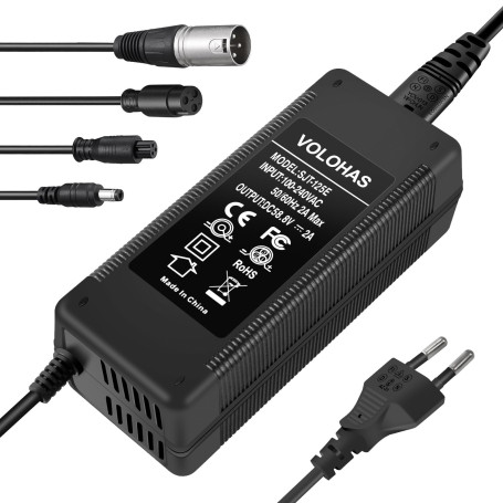 VOLOHAS 58,8 V 2 A Chargeur pour Kugoo G3/G-Booster Trottinette Électrique, Vélo Électrique, Hoverboard, Câble de Charge avec Fi