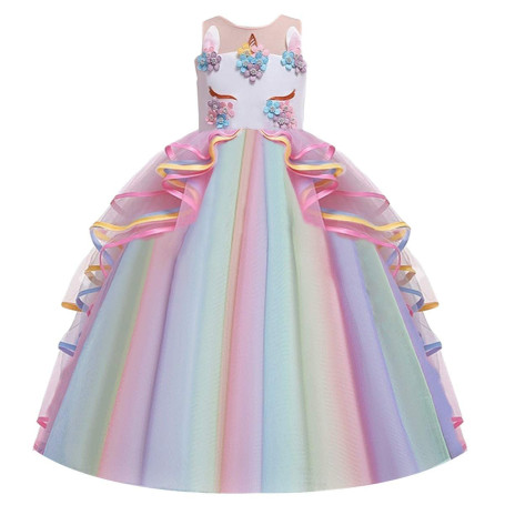 MYRISAM Princesse Fille Licorne Déguisement Robe de Anniversaire Cérémonie Soirée Halloween Carnaval Noël Fête Spectacle Mariage