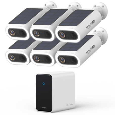 AOSU 4K UHD AI Camera Exterieur sans Fil Solaire 6-Cam Kit avec HomeCortex Reconnaissance faciale & Analyse comportementale Déte