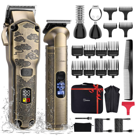 Hatteker Tondeuse à cheveux professionnelle pour hommes Set de tondeuses à barbe et à cheveux T-Blade Trimmer lavable Kit d'entr