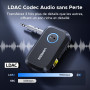 UGREEN LDAC Récepteur Bluetooth 6.0 Jack pour Voiture Adaptateur AUX Voiture avec Micro Intégré Appels Mains Libres 17H d'Autono