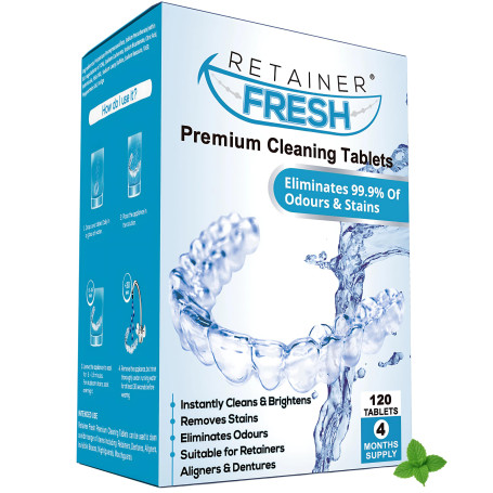 Tablettes de nettoyage Retainer – 120 comprimés 4 mois Retainer Fresh, Brite et Stain Free Tablets – Tablette de nettoyage pour 