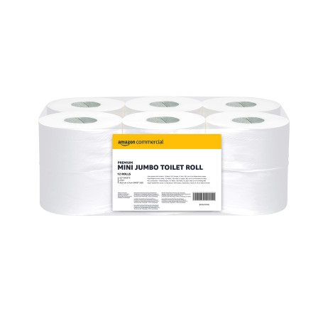 AmazonCommercial Papier Toilette Mini Jumbo, 2 Epaisseurs Premium, 12 Rouleaux (1 paquet), 557 Feuilles per Rouleau, Taille des