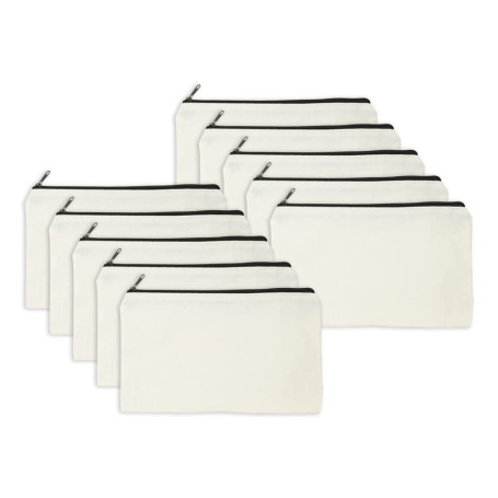 Sublimation Lot de 10 Sacs en Toile avec Fermeture éclair Trousse à Crayons en Toile Trousse de Maquillage Vierge pour Sublimati