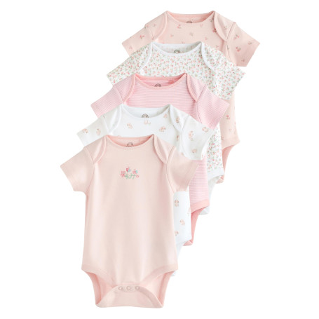 NEXT Lot de 5 bodies à manches courtes Pink Bunny Newborn