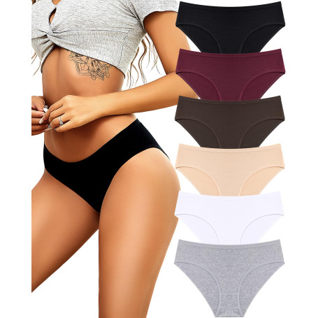 ALL OF SHE Culotte Femme Coton Slips Femme Stretch Taille Basse Respirant sous-vêtements Lot de 6 S-XL