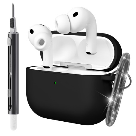 Seltureone Coque pour AirPods Pro 3 (2025) avec Porte-clés et Kit de Nettoyage, [LED Avant Visible] Protection Case en Silicone 