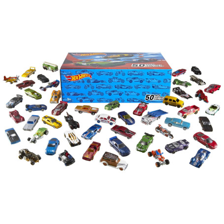 Hot Wheels Coffret 50 véhicules, jouet pour enfant de petites voitures miniatures, modèle aléatoire, V6697