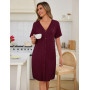 iClosam Chemise de Nuit Maternité Femme Coton Robe Allaitement Con Bouton Pyjama Maternité Manche Courte Nuisette Enceinte Devan