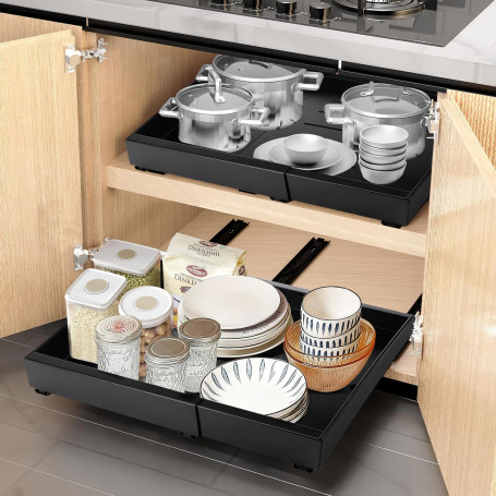 Auauraint Tiroir Coulissant, Tiroir Télescopique Extensible, Tiroir Coulissant pour Cuisine, Largeur Ajustable 32-52cm, Installa