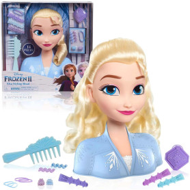 LA REINE DES NEIGES 2, Elsa, Tête à Coiffer Basic, 14 Accessoires de Coiffure Inclus, Jouet pour Enfants dès 3 Ans, GIOCHI PREZI