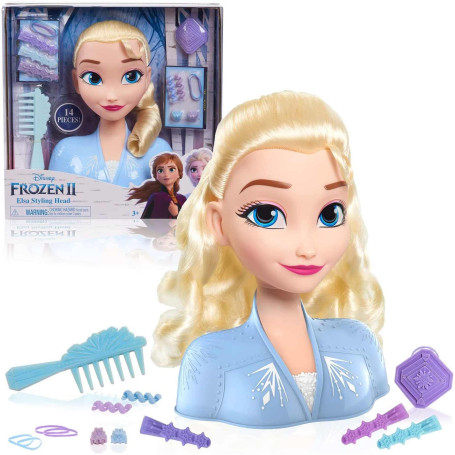 LA REINE DES NEIGES 2, Elsa, Tête à Coiffer Basic, 14 Accessoires de Coiffure Inclus, Jouet pour Enfants dès 3 Ans, GIOCHI PREZI