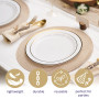 MATANA 50 Assiettes en Plastique Blanc Premium avec Bordure Dorée (26cm) - Assiettes Blanches Solides, Réutilisables et Élégante