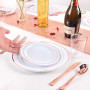 LATERN 150 Pièces Vaisselle en Plastique Réutilisable en Or Rose, Assiettes Plates, Assiettes à Salade, Couteaux, Fourchettes, C