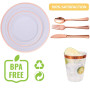 LATERN 150 Pièces Vaisselle en Plastique Réutilisable en Or Rose, Assiettes Plates, Assiettes à Salade, Couteaux, Fourchettes, C
