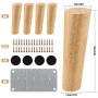 Pieds de Meuble en Bois de Rechange 15cm - Lot de 4 Avec Plaque de Montage, Vis et Tapis Antidérapant - Pour Canapé, Lit et Chai