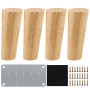 Pieds de Meuble en Bois de Rechange 12cm - Lot de 4 Avec Plaque de Montage, Vis et Tapis Antidérapant - Pour Canapé, Lit et Chai