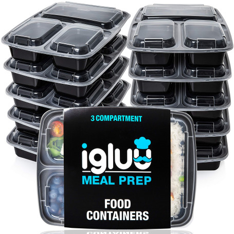 Igluu Meal Prep - [Lot de 30 Boîtes alimentaires à 3 compartiments pour préparation des repas - Réutilisables, sans BPA - Compat