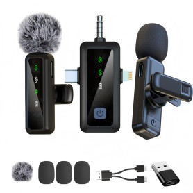 kinmaizi Microphone cravate sans fil 3 en 1, pour iPhone, Android, iPad, pour enregistrement vidéo, streaming, interview, vlog,  kinmaizi Microphone cravate sans fil 3 en 1, pour iPhone, Android, iPad, pour enregistrement vidéo, streaming, interview, vlog,