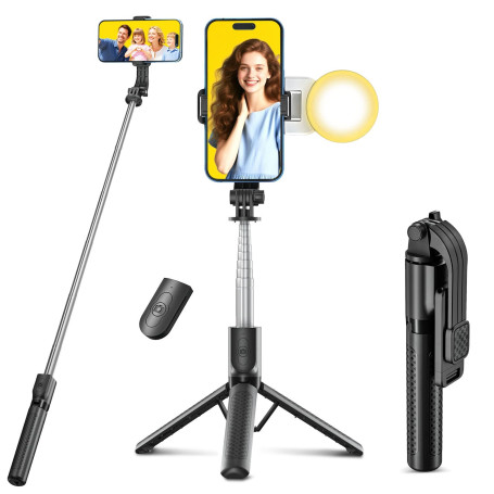 Perche à Selfie avec lumière d'appoint,Trépied Smartphone,125CM Extensible Selfie Stick Trépied de Téléphone avec télécommande d