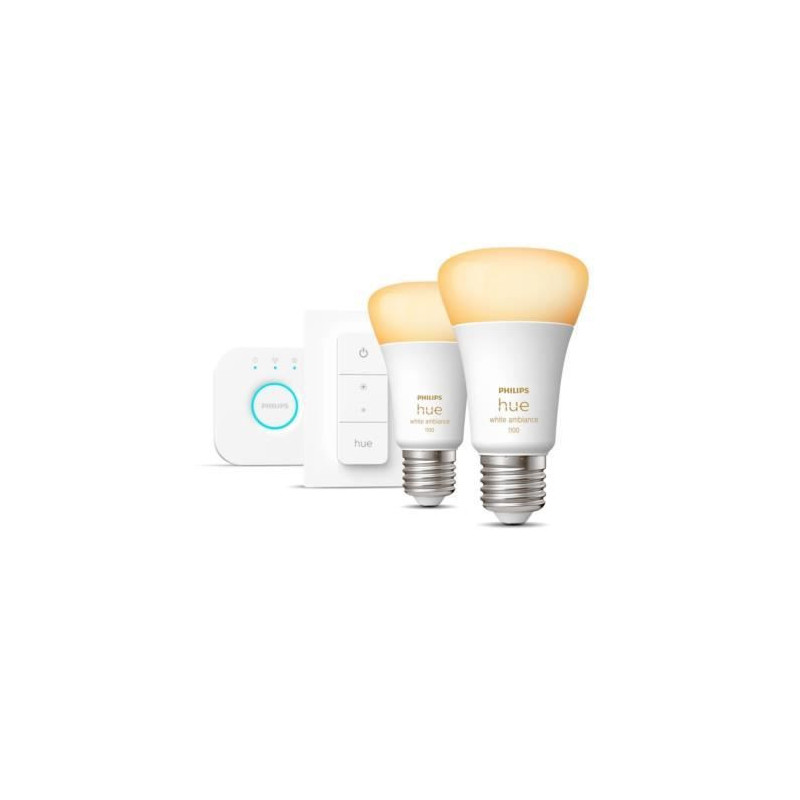 Philips Hue White ambiance Kit de démarrage : 2 ampoules connectées E27 (1100) + variateur