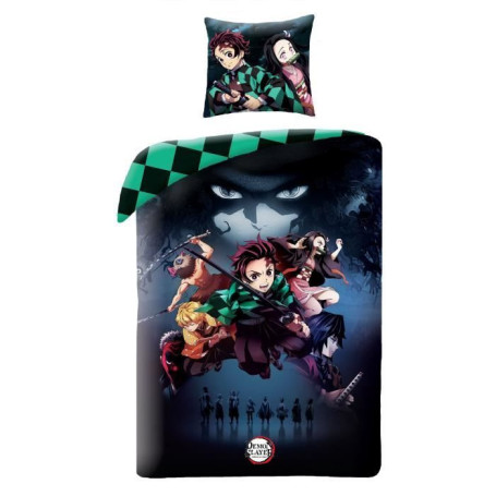 Parure de lit réversible - DEMON SLAYER - Kimetsu - Microfibre - 1 housse de couette 140 x 200 cm + 1 taie 63 x 63 cm
