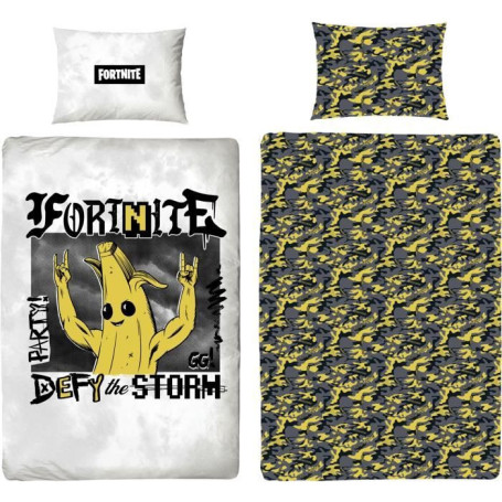 Parure de lit réversible - FORTNITE - Banane - Microfibre - 1 housse de couette 140 x 200 cm + 1 taie 63 x 63 cm