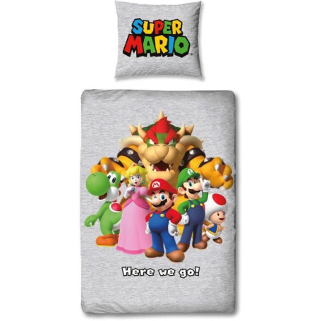 Parure de lit - MARIO BROS - Super Mario et ses amis - Microfibre - 1 housse de couette 140 x 200 cm + 1 taie 63 x 63 cm