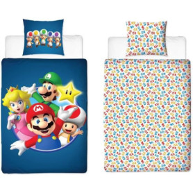 Parure de lit réversible - MARIO BROS - Mario et ses amis - Microfibre - 1 housse de couette 140 x 200 cm + 1 taie 63 x 63 cm Parure de lit réversible - MARIO BROS - Mario et ses amis - Microfibre - 1 housse de couette 140 x 200 cm + 1 taie 63 x 63 cm