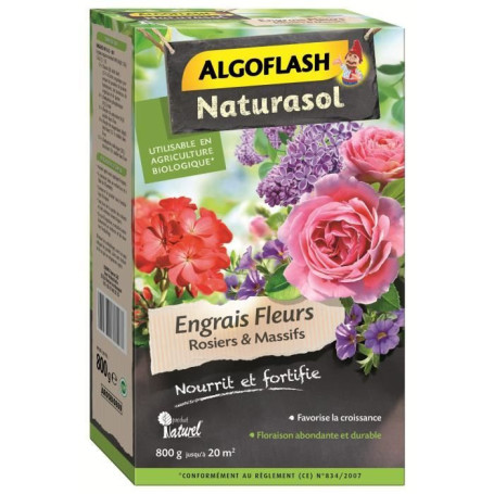 ALGOFLASH NATURASOL Engrais pour Rosiers - 800 g - Favorise la croissance et la floraison