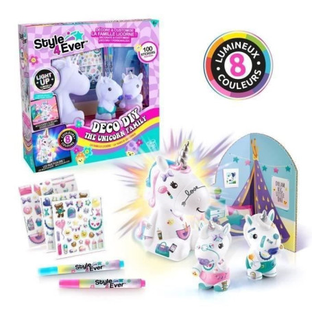 Canal Toys - La Famille Licorne, Figurines de Maman licorne lumineuse et des deux bébés a décorer - OFG 287