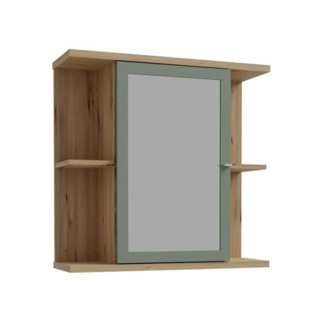 Armoire a suspendre - Chene artisan / Vert sauge - 1 porte avec miroir - Meuble de salle de bain - 69,9 x 23,2 x 68,8 cm