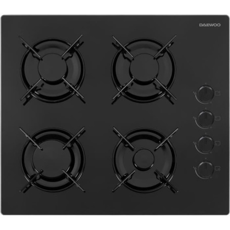Plaque de cuisson a gaz - DAEWOO - 4 foyers - 60 cm - BH6GKR40BNL - Noir