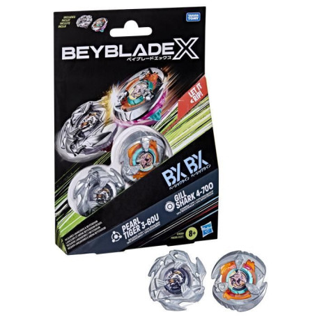 Beyblade X Dual Pack Gill Shark 4-70O et Pearl Tiger 3-60U, Toupie de combat, des 8 ans