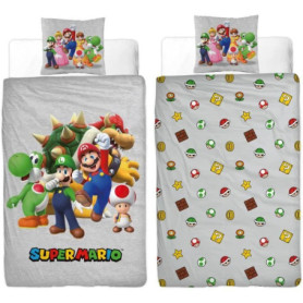 Parure de lit réversible - MARIO BROS - Super Mario - Microfibre - 1 housse de couette 140 x 200 cm + 1 taie 63 x 63 cm Parure de lit réversible - MARIO BROS - Super Mario - Microfibre - 1 housse de couette 140 x 200 cm + 1 taie 63 x 63 cm